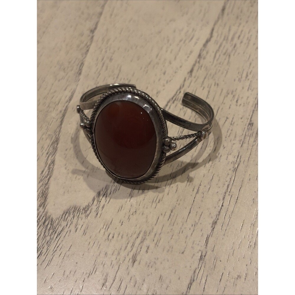 Beautiful Sterling Silver Cuff Bracelet With Red Coral Stone Made In New Mexico